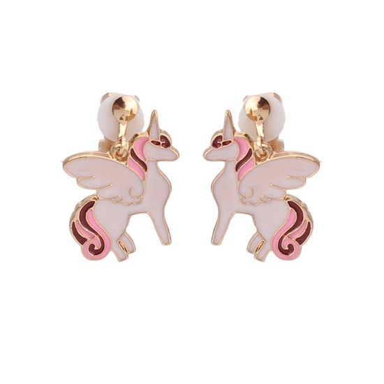 White Unicorn Drop Clip On Earrings