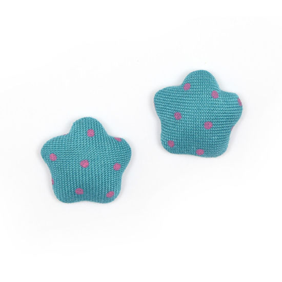 Teal polka dots fabric covered star shape clip-on earrings
