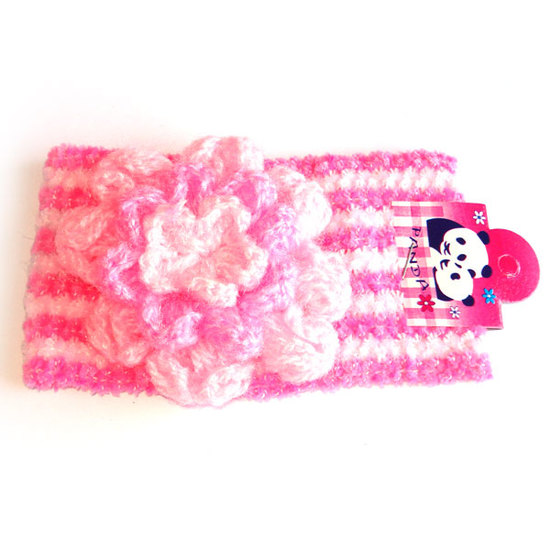 Pink stripe hairband with pink flower