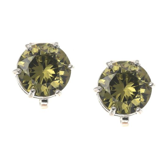 Simulated Green Peridot August Birthstone CZ Crystal White Gold Plated Clip On Earrings