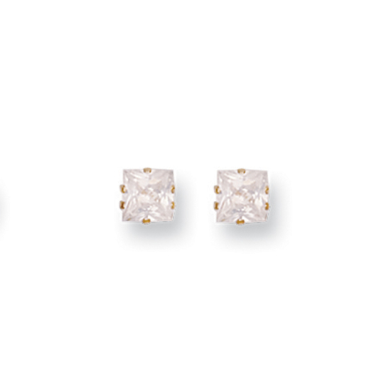 9ct Yellow Gold 6mm Claw Set Princess Cut CZ Stud Earrings