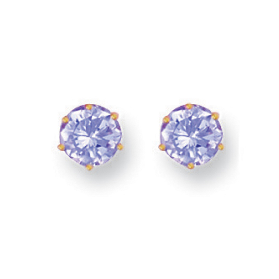 9ct Yellow Gold 6mm Claw Set Lavander CZ Stud Earrings