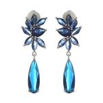 Bridal Blue Marquise and Teardrop Cubic Zirconia Drop White Gold Plated Clip On Earrings