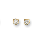 9ct Yellow Gold Rubover Set Heart Shaped CZ Stud Earrings