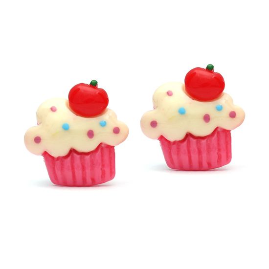 Beige Fruit Cupcake Clip on Earrings