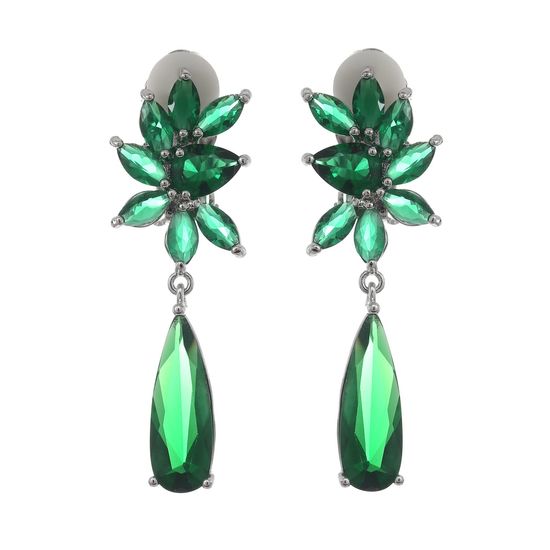 Weissvergoldetes Blumenmotiv mit grünen Zirkoniakristallen